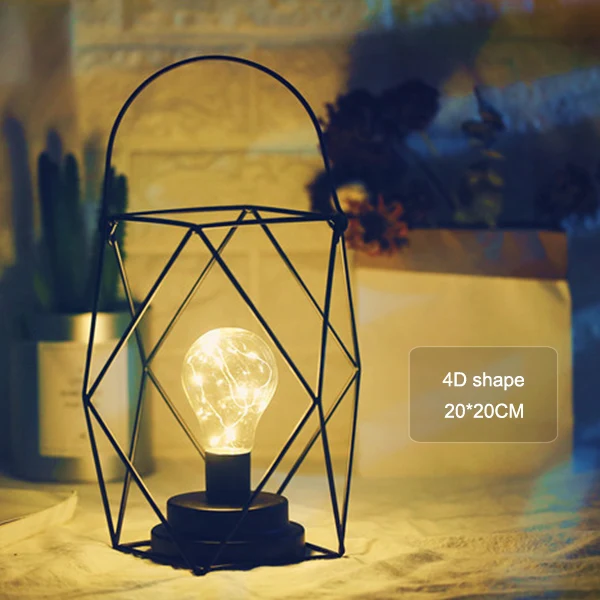 Нордическая Ретро Настольная лампа черный железный минималистичный медный провод ночник креативный 3D винтажный кованый железный светильник на батарейках - Цвет абажура: 4D shape