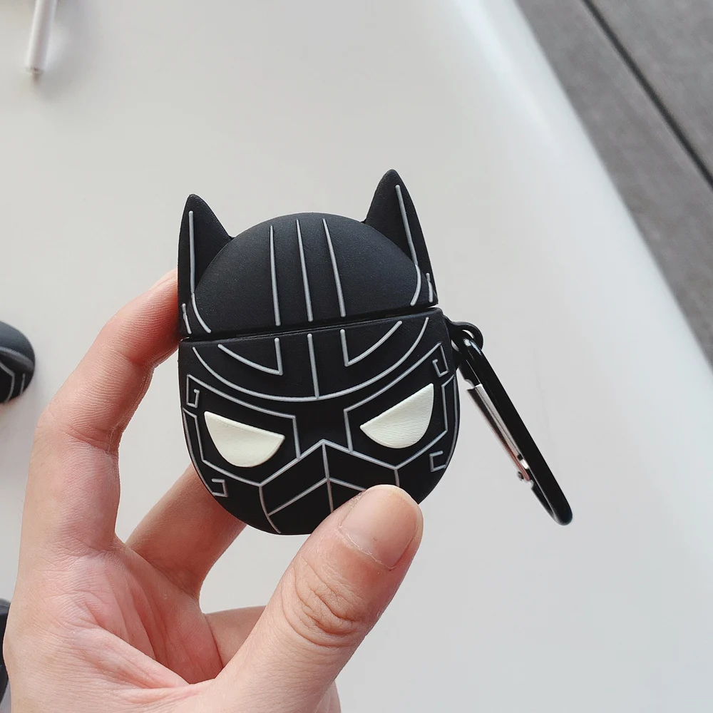Силиконовый чехол для наушников Airpods, чехол для 3D мультфильма, Черная пантера, чехол, аксессуары, защитный кожаный чехол для Apple Airpods