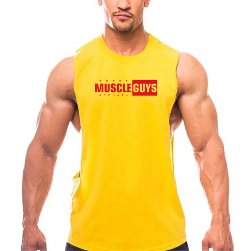Muscleguys, одежда для спортзала, срезанные майки, топы для мужчин, бодибилдинг, Стрингер, топ для фитнеса, мужская майка без рукавов, рубашка для тренировок, топ с круглым вырезом - Цвет: yellow150