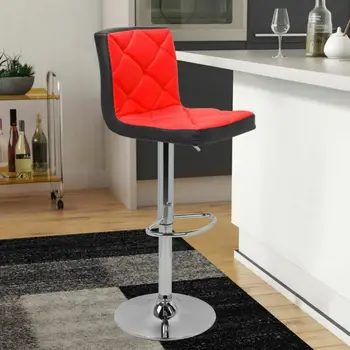 

Set Of 2 Red & Black Bar Stool Adjustable 360 Degree Swivel Backrest Barstools