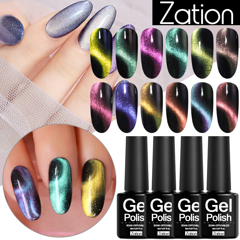 Zation 8ml 5D Cat Eye Nail Gel Varnish Purple Blue Soak Off UV LED Art Lacquer DIY Polish Chameleon Magnetic | Красота и здоровье