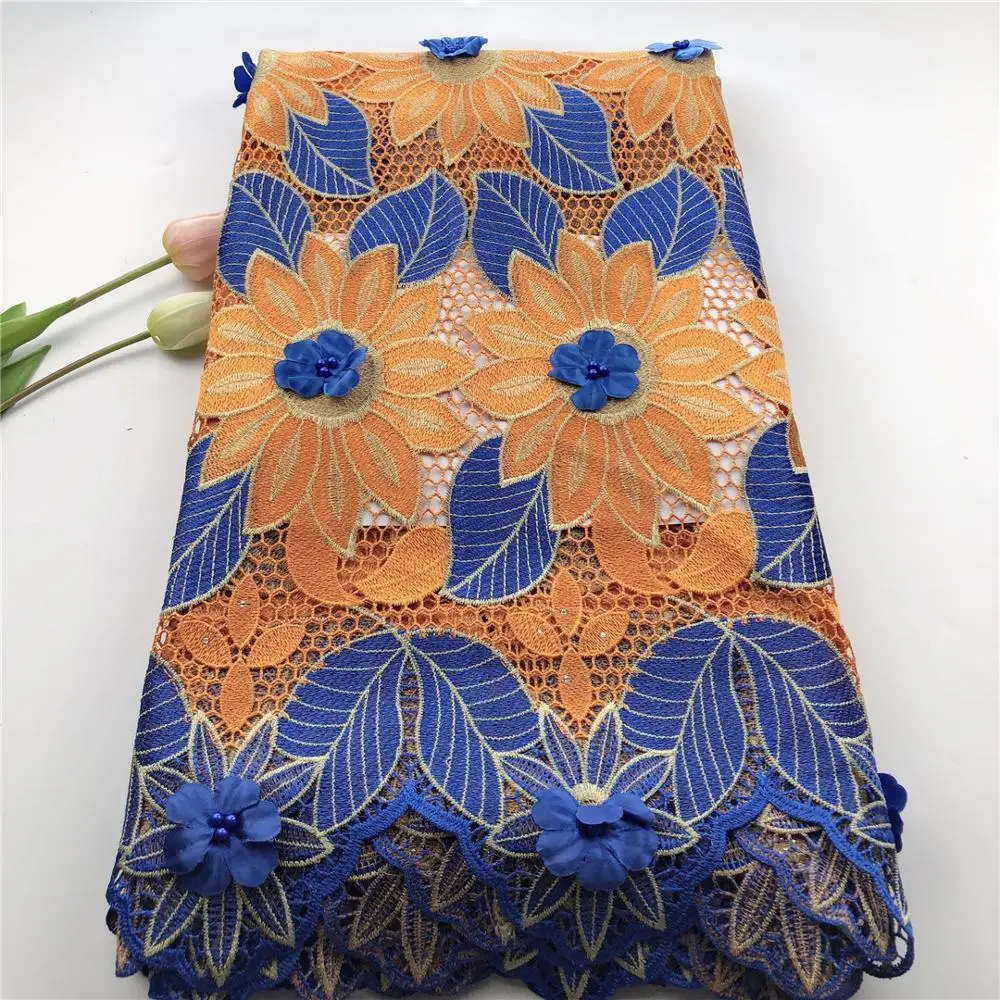 

2020 Latest African 3d Applique Lace Fabrics 2020 High Quality Lace Guipure Cord Lace Fabric For Women Party Dress Material