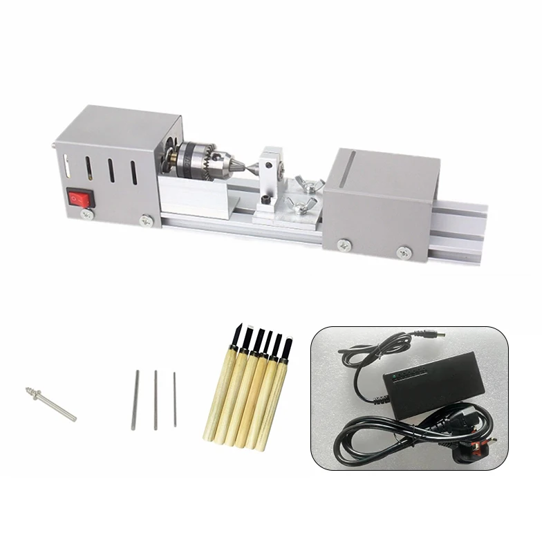 

1pc Mini Lathe+4pc Fixed Links+6pc Gravers+1pc Power Adapter Polishing Machine Desktop Cutting Machine With Power Supply