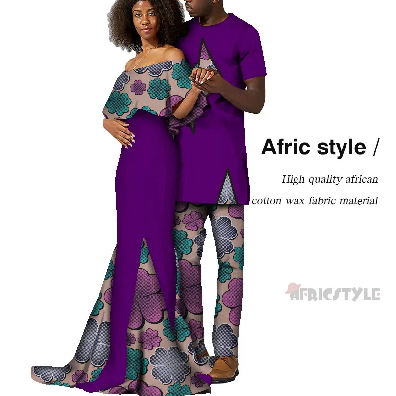 Новинка, летний комплект из топа и штанов с принтом в африканском стиле для пары, Bazin Riche, комплект из 2 предметов, одежда для влюбленных пар wq412 - Цвет: 14