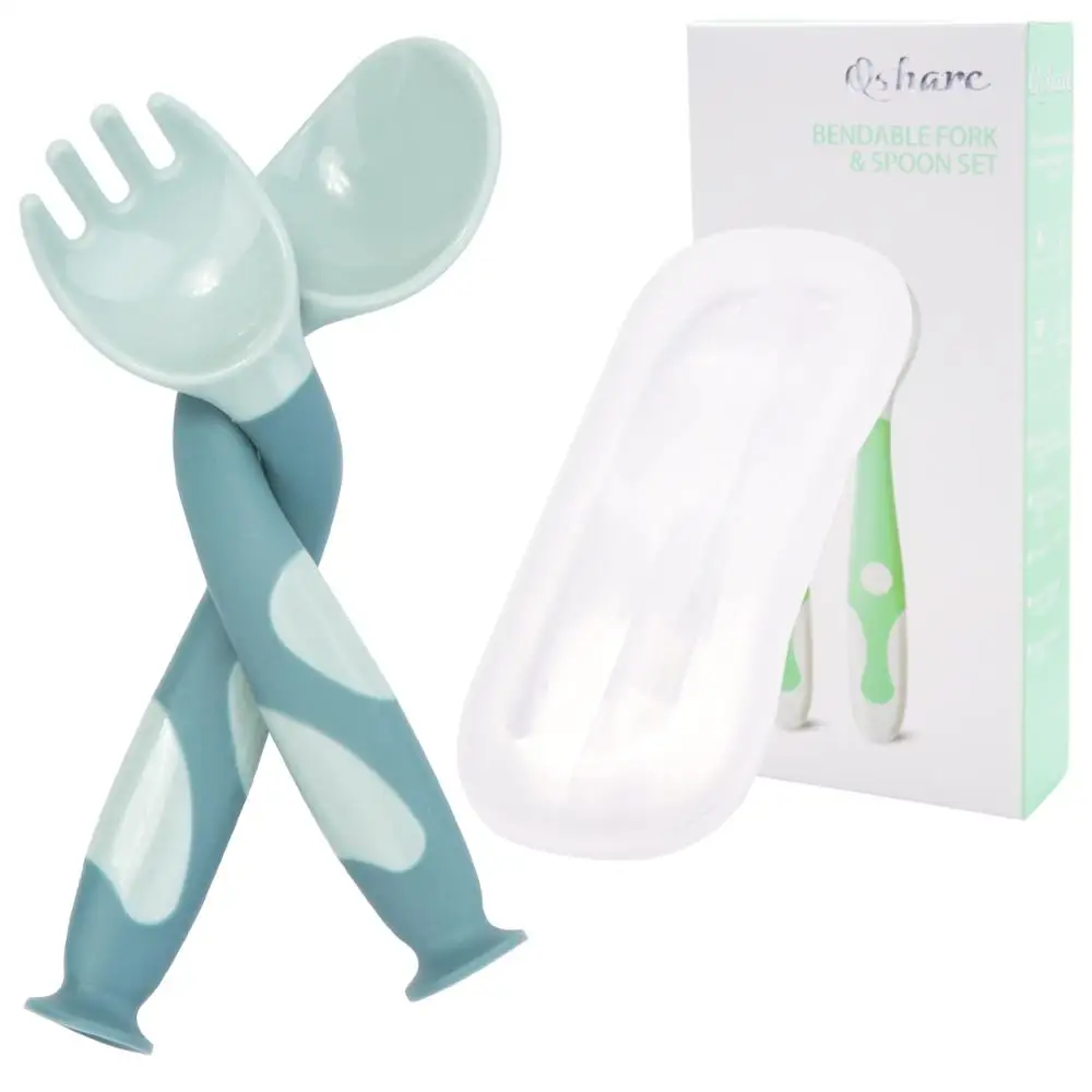 Qshare Baby Utensil Spoon Fork Set with Travel Safe Case Toddler Babies Children Feeding