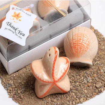 

50SETS Seashell&Starfish Ceramic Salt and Pepper Shakers in Gift Box Kitchen Wedding Favors Party Giveaways For Guest