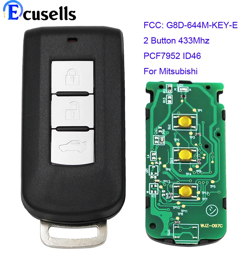 Дистанционный смарт ключ-брелок 433Mhz PCF7952 ID46 для Mitsubishi Lancer Outlander ASX FCC: G8D-644M-KEY-E |