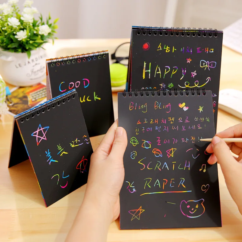 1pc Large Magic Color Rainbow Scratch Paper Note book Black DIY Drawing Toys Scraping Painting Kid Doodle