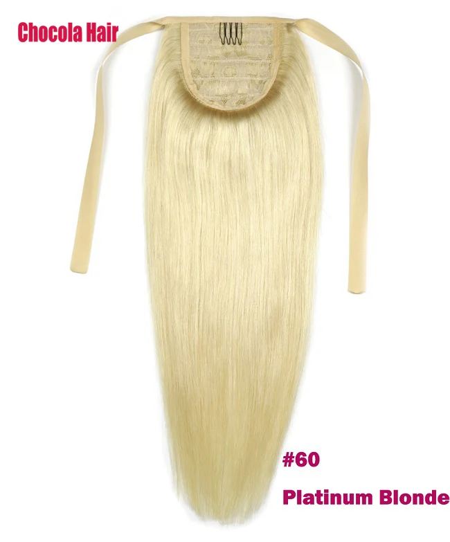 Chocola 16"-24" 80g Brazilian Machine Made Remy Hair Ribbon Ponytail Clip In Human Hair Extensions Horsetail Stragiht - Цвет: #60