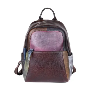 

patchwork women backpack genuine leather ladies travel bags cow leather bagpack vintage school bags for girls shoulder bag