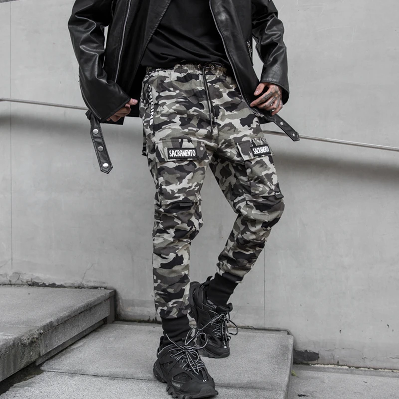 NEW Fashion Full Length Pencil Pants Side Zipper Pockets Camouflage Casual Hip Hop Skinny Mens Cargo Sweatpants Joggers Trousers