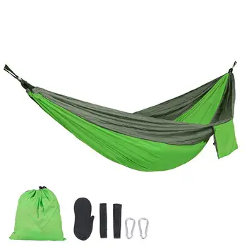 

210T Nylon Double Hammock Adult Outdoor Backpacking Travel Survival Hunting Sleeping Bed Portable With 2 Straps 2 Carabiner