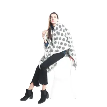 

Korean version of the cape long shawl double-sided imitation cashmere autumn and winter dot elegant warm plus thick shawl