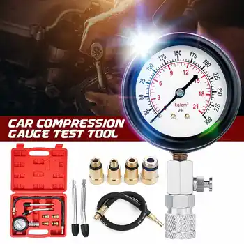 

Car Gasoline Engine Compression Tester Tool Kit Auto Petrol Gas Engine Cylinder Pressure Gauge Tester 0-300psi