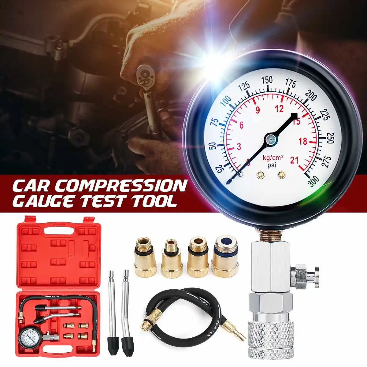 Verificador de Pressão Automóvel do Jogo de Ferramentas do Verificador da Compressão do Motor do Carro 0-300psi do Cilindro do Motor do Gás da Gasolina do Automóvel Jogo Ferramentas Verificador da Compressão do de