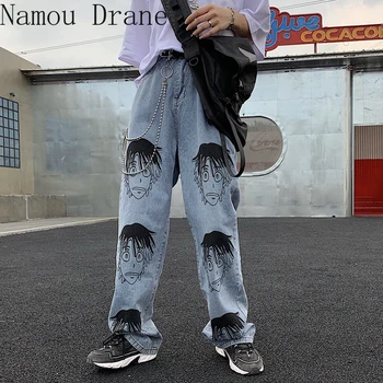 

New Jeans for Women Vintage Straight Jeans Loose High Waist Trousers Cotton Harajuku Comic Character Jeans Female Overalls