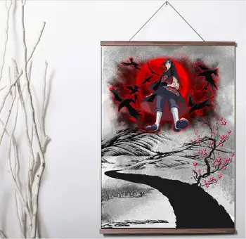 

Itachi Uchiha Naruto Vintage Art Print canvas Poster Canvas Scroll Painting with wood