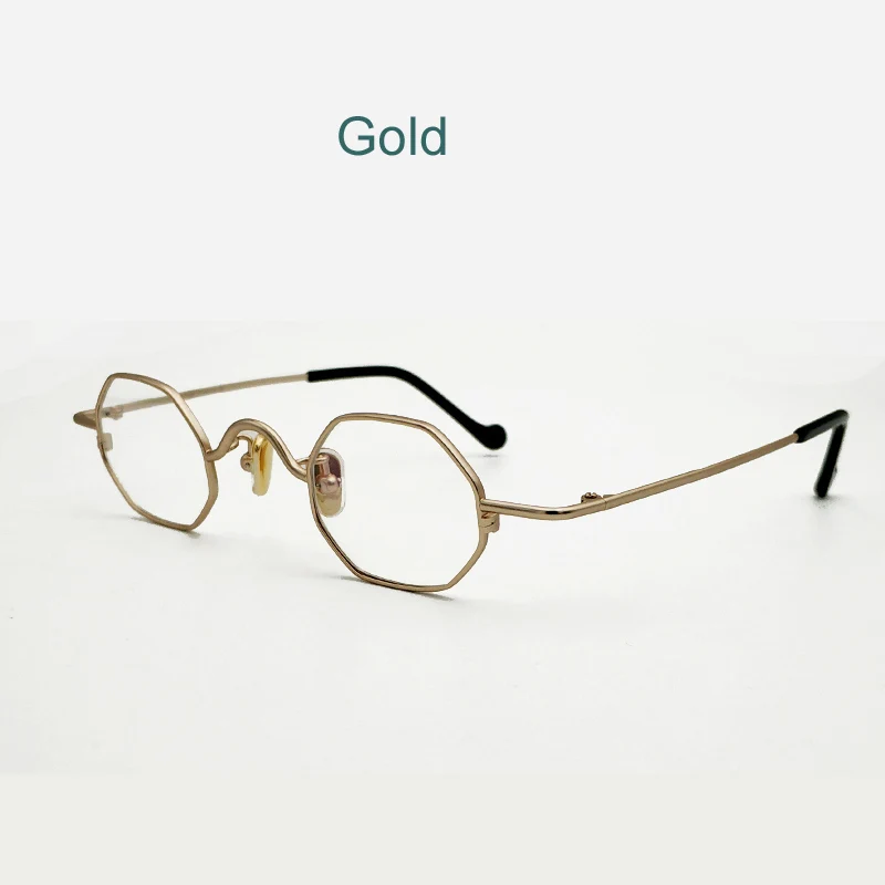 Polygonal glasses adult glasses, very small lenses, pure titanium irregular gold black myopia optical prescription eyes glasses