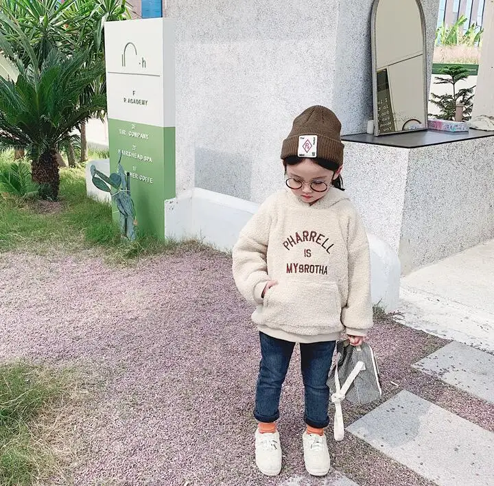 New Style Girls Boys Fleece Hooded T-Shirt Winter Fashion Kids Clothes Baby Girls Sweatshirt 1-6 Years - Color: pic