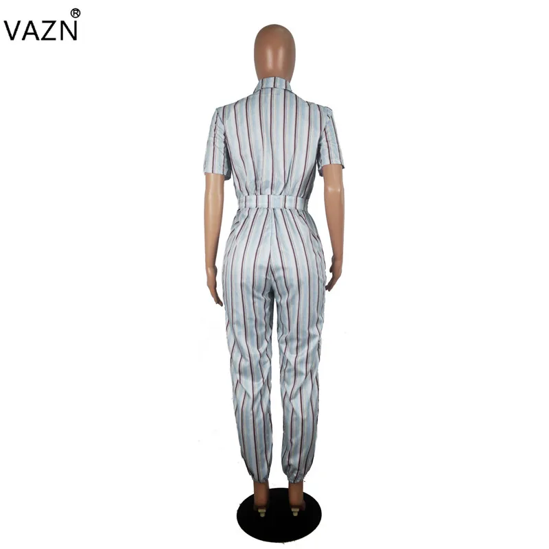 VAZN SD9151 Yong Lady Of Note сексуальный офисный Модный Полосатый свободный полосатый короткий рукав шифон женский длинный карандаш комбинезоны