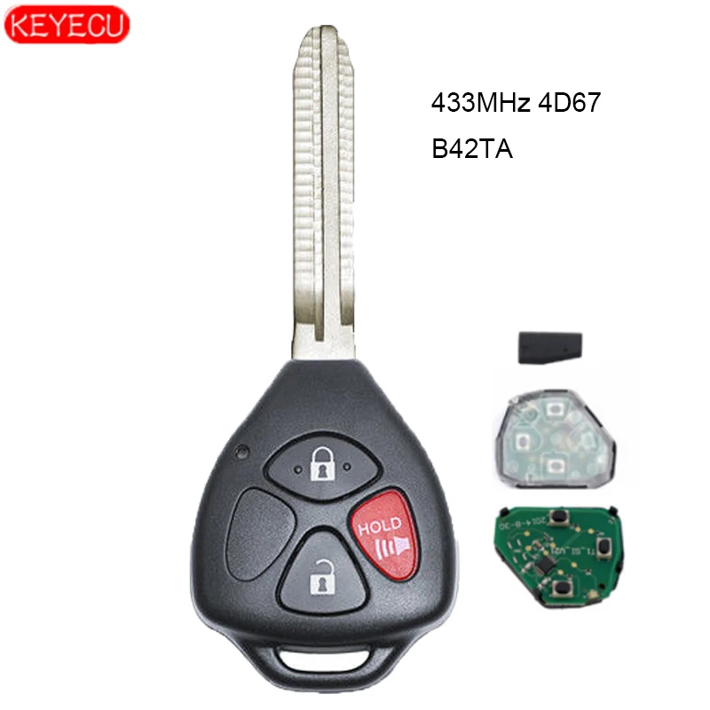 Keyecu дистанционный ключ 3 кнопки 433MHz 4D67 чип для Toyota 2005-2008 Hilux(MDL B42TA