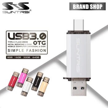 

SunTrsi OTG 3.0 USB Flash Drive Type C Pen Drive 256GB 128GB 64GB 32GB 16GB USB Stick 3.0 Pendrive for Type-C Device