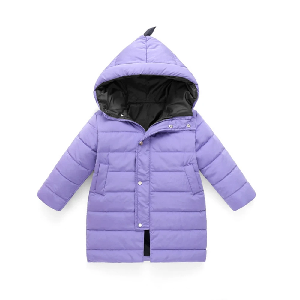purple LOOZYKIT/ зимняя детская одежда с динозавром для малышей; куртка на молнии с капюшоном для маленьких мальчиков и девочек; пальто; Верхняя одежда; теплая парка с капюшоном - Цвет: purple