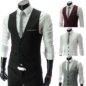 

2020 New Arrival Dress Vests For Men Slim Fit Mens Suit Vest Male Waistcoat Gilet Homme Casual Sleeveless Formal Business Jacket