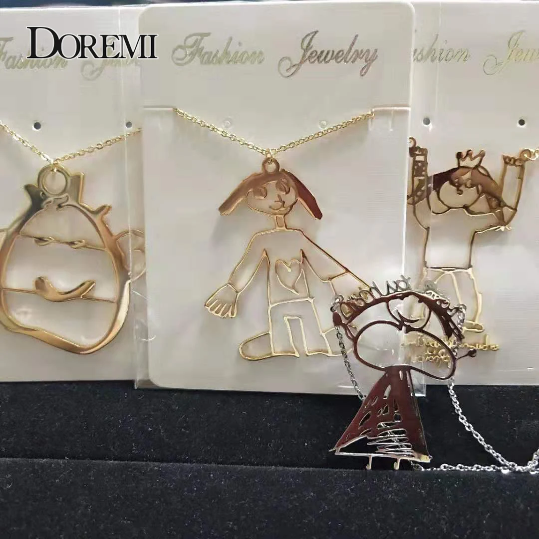 Kaufen DOREMI Edelstahl Angepasst kinder Zeichnung Halskette kinder Kunst Kind Kunstwerk Personalisierte Halskette Custom Name LOGO