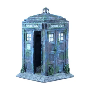 

Retro Broken Aquarium Ornament Police Booth Fish Tank Decor House Accessories Underwater Gift Resin Model Pets Toy Simulation