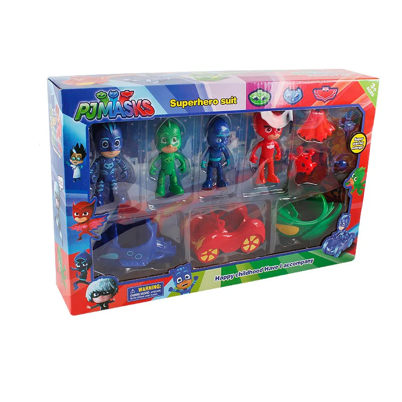 With box Пижамы в масках Juguete PJ Маски герои маленькие дети кошка сова ПВХ фигурка детей мальчики девочки парковка набор игрушки для детей S01 - Цвет: With box