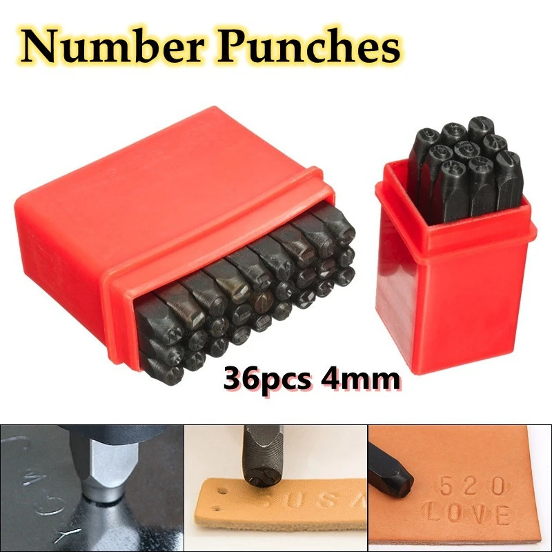 4mm 36Pcs Stamped Punch Letter Number Punch Tool for Hobbyists Wood Plastic 