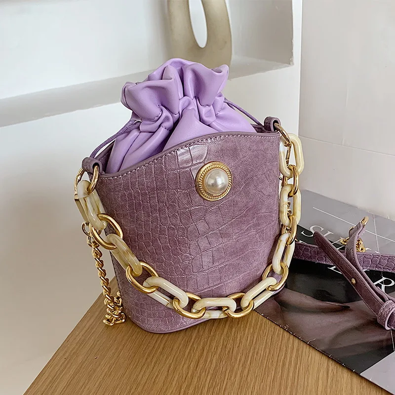 

DAEYOTEN Crocodile Pattern PU Leather Crossbody Bucket Bags for Women 2020 Summer Elegant Ladies Shoulder Handbags and Purses