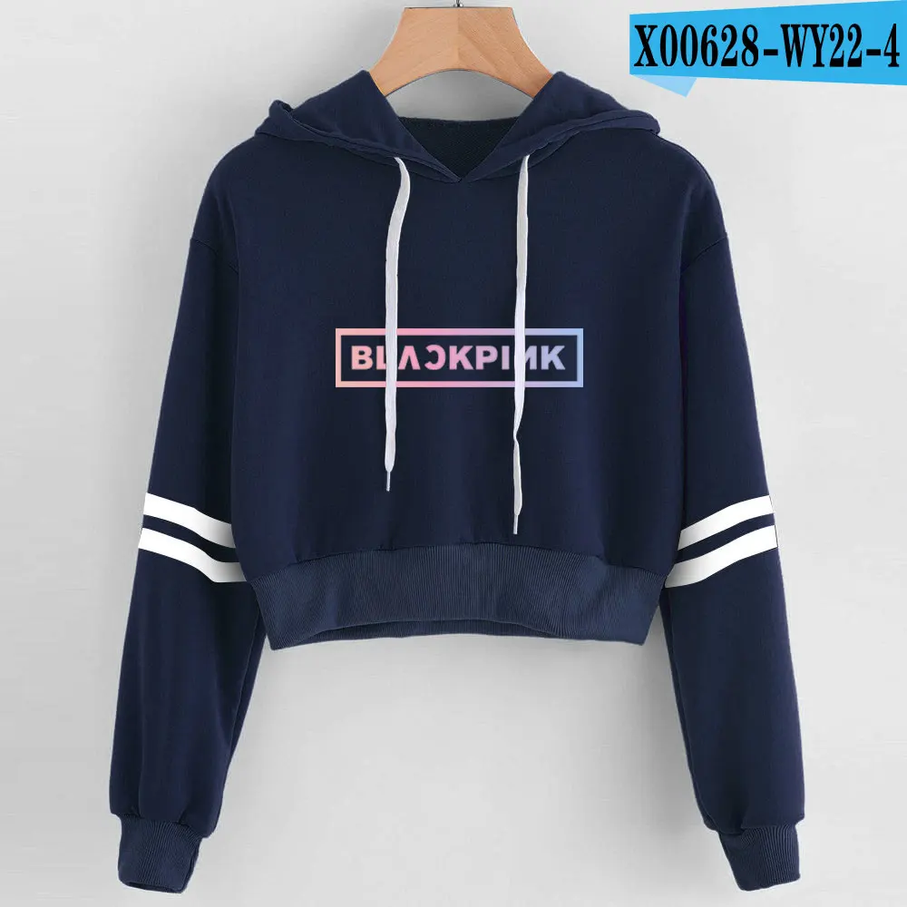 FRDUN TOMMY Blackpink Hoodie kpop women Korean Sexy Harajuku Kawaii Print Hot Female Coat Hip Hop Pullover Hoodies Sweatshirts - Цвет: navy