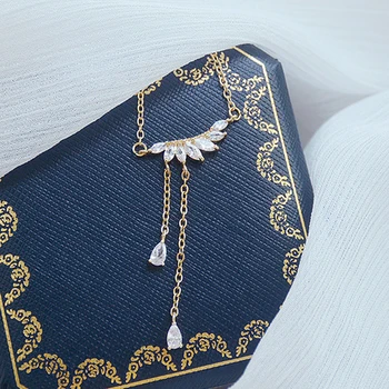 Luxury Shine Crystal Rhinestone Angel Wing CZ Necklace for Women AAA Cubic Transparent Zirconia Clavicel Chain Bijoux Pendant