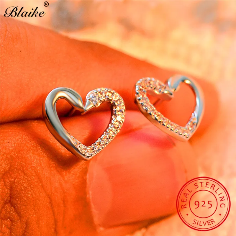 925 Sterling Silver Small Heart Stud Earrings For Women White Sapphire Stone Engagement Wedding Earring Zircon Fine Jewelry | Украшения и