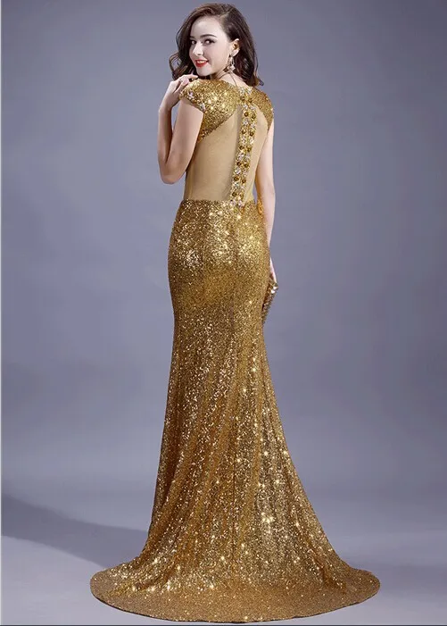 Vestido de festa, Золотое расшитое блестками платье с открытой спиной, Русалка,, рукав-крылышко, модные платья для выпускного вечера, вечерние платья для матери невесты с кристаллами