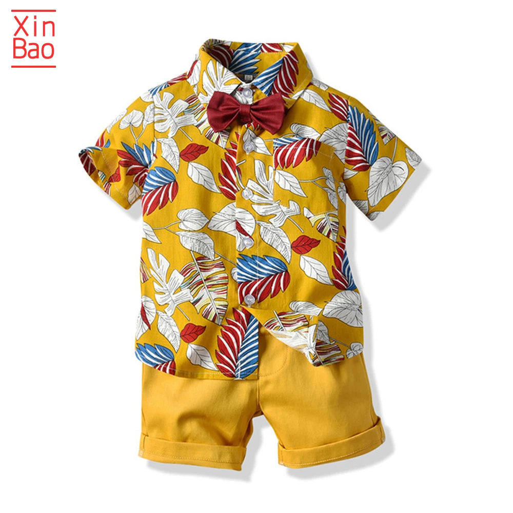 XINBAO/детский летний пляжный комплект одежды для мальчиков; рубашка с короткими рукавами; костюм джентльмена с цветочным принтом; детская одежда; Одежда для мальчиков - Цвет: type4