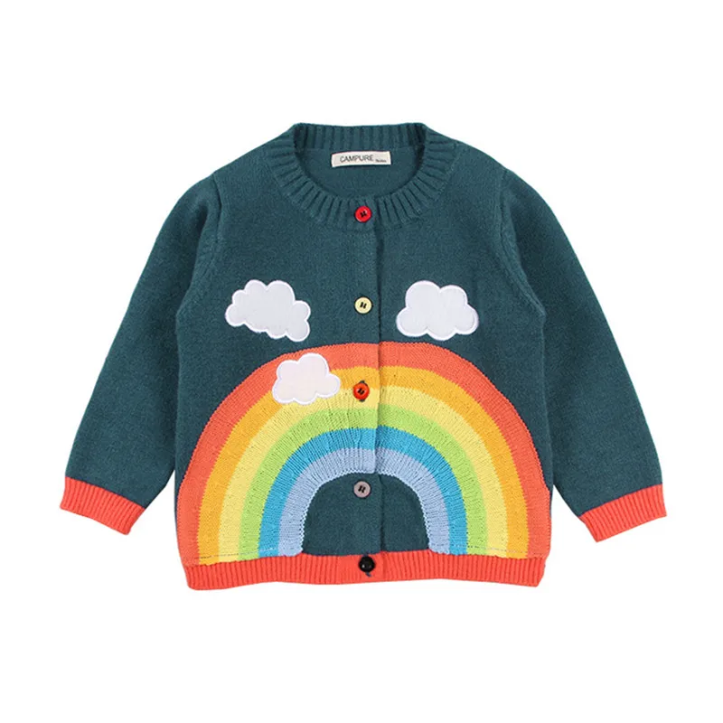 

Funfeliz Kids Cardigan Toddler Boy Girl Knitted Sweaters Rainbow Autumn Winter Tops Children Sweater Ribbed Pullover 12M-6 Age
