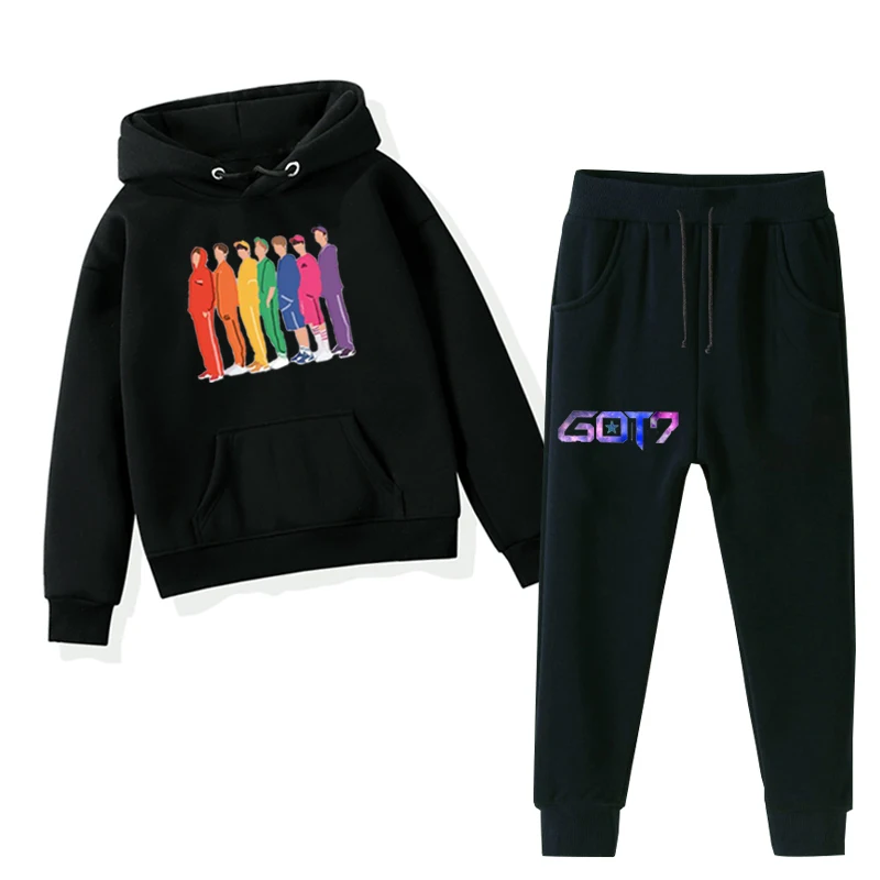 GOT7/комплект одежды для детей; спортивная одежда; толстовки с капюшоном для маленьких девочек; спортивные комплекты; спортивные костюмы для мальчиков; комплект из 2 предметов: толстовка+ штаны; комплекты из 2 предметов