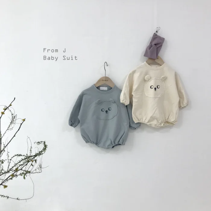 

INS Home Leisure Loose Baby Clothes Romper Cute Little Bear Solid Color Hot Sale Cotton Boy Girls Romper Nordic style Clothes
