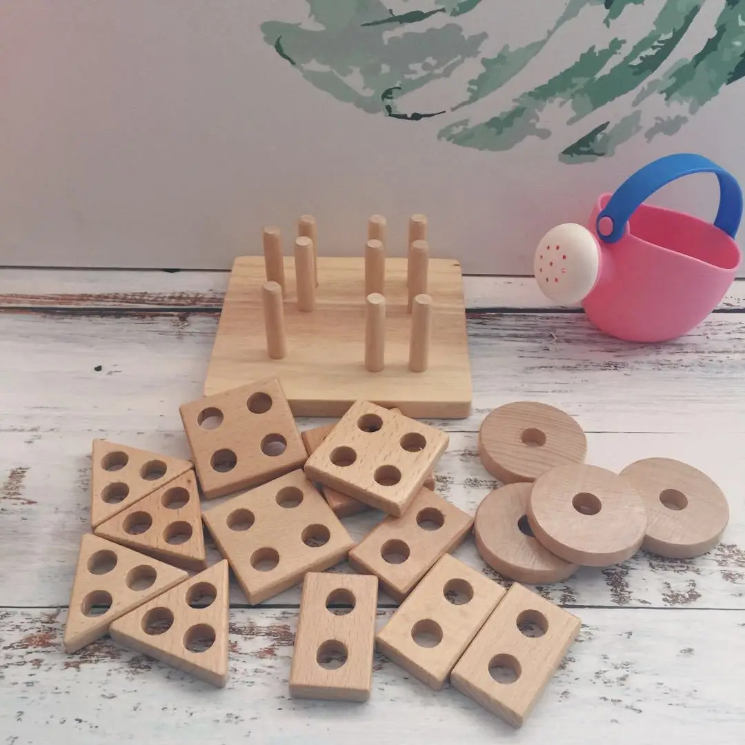 

Wood Color Building Blocks Four Column Geometry Building Blocks CHILDREN'S Puzzle Case Column zhi hui pan Wooden Children Early