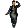 Plus Size Dresses for Women Zip Up Stretchy Long Sleeve Midi Dress Casual Black Punk Pu Leather Dress Wholesale Dropshipping ► Photo 2/6