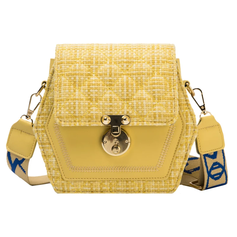 

Solid color PU leather hexagonal messenger bag for women 2020 Small Shoulder Messenger Bag for women chain shoulder bag and wall