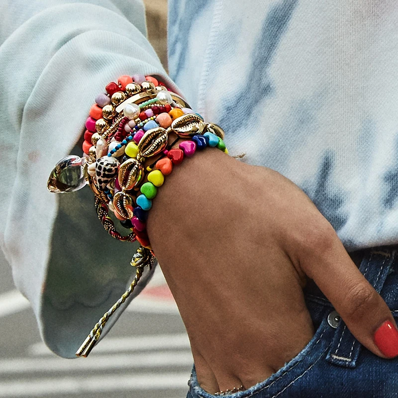 boho rainbow glass seed beads elastic bracelets freshwater pearl bracelet set pack stack pulseras mujer couple bracelet femme