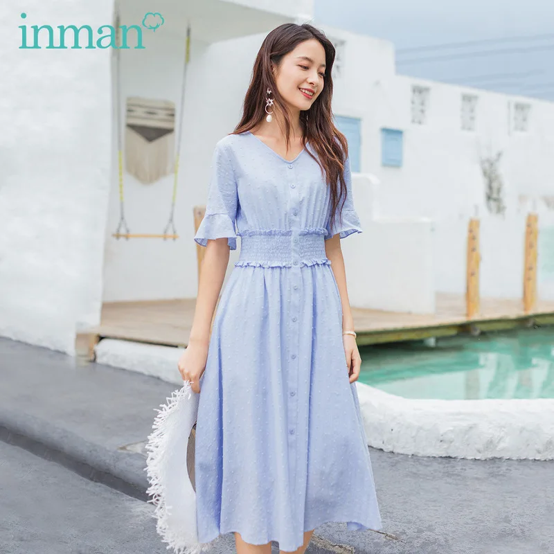 INMAN 2020 Summer New Arrival Fresh Lace Cuff Short Sleeve Nipped Waist Double-deck Dress INMAN 2020 Summer New Arrival Fresh Lace Cuff Short Sleeve Nipped Waist Double-deck Dress