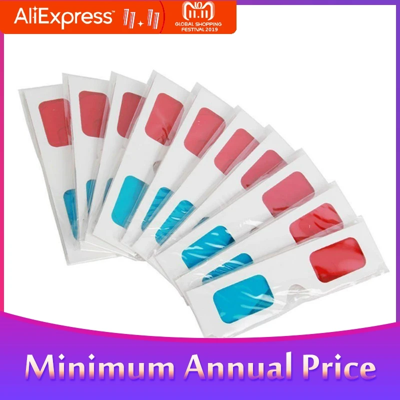 10pcs/lot Universal Paper Anaglyph 3D Glasses Paper 3D Glasses View Anaglyph Red/Blue 3D Glass For Movie Video EF R20