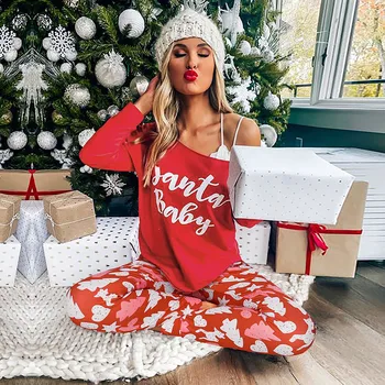 

Female Winter Set Winter Female Christmas Pajamas Ladies Pajamas Set Fashion Letter Printing Casual Two-piece Home Cotton