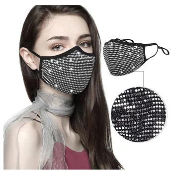 

1/4 PC Mouth Mask Washable and Reusable Dustproof Halloween Masquerade Rhinestone Crystals Mask for Women Face sheild Mascherina