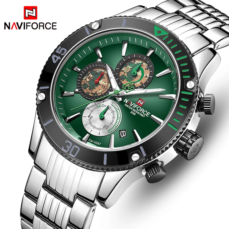 

Men Watches NAVIFORCE Top Brand Stainless Steel Quartz Watch Men Chronograph Military Sport Clock Wrist Watch Relogio Masculino